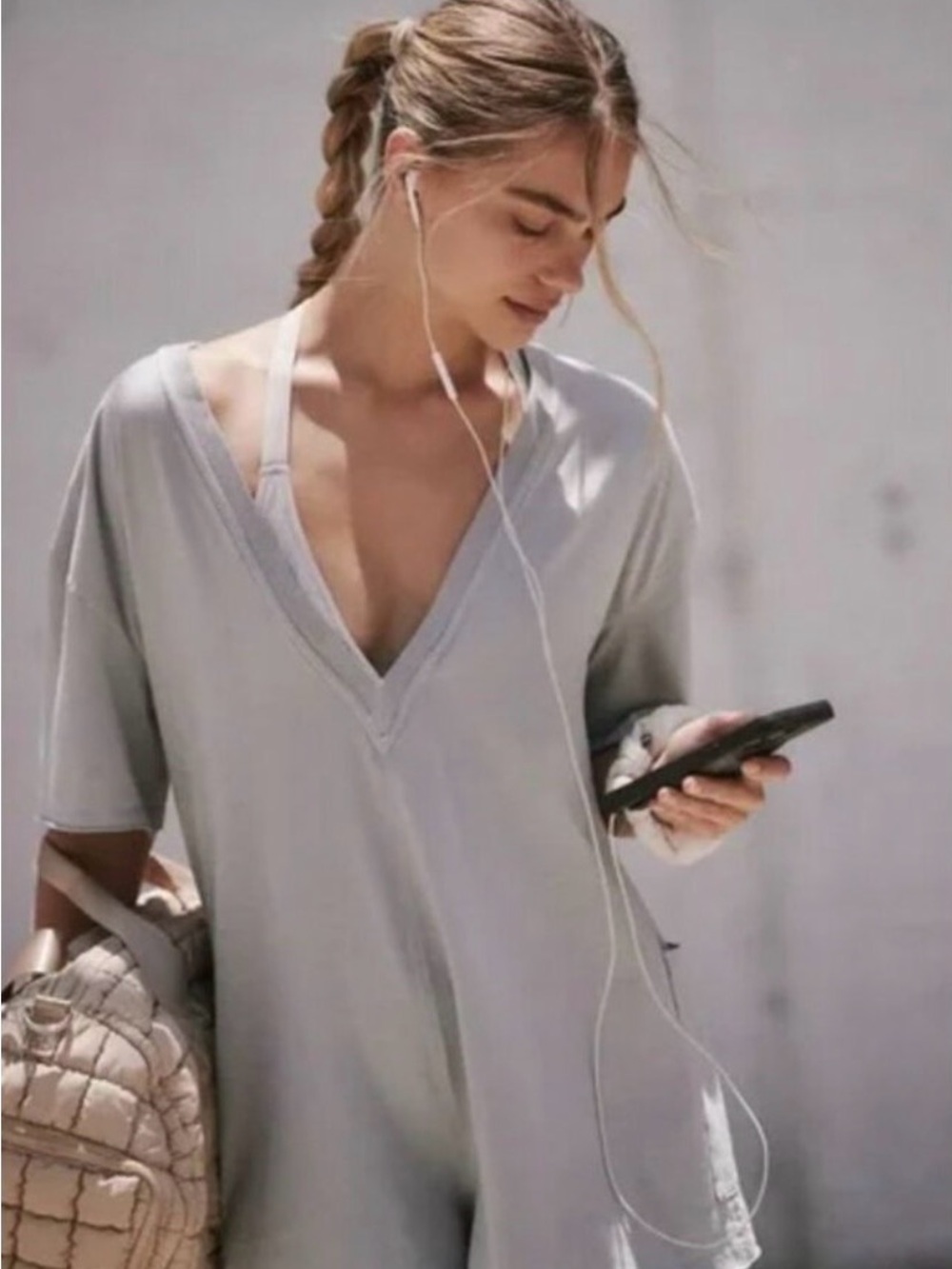 FP Movement by Free People Light Gray V-Neck Relaxed Tunic